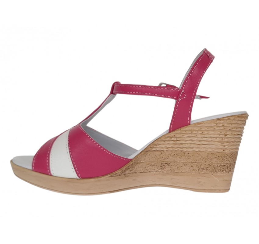 Sandale dama din piele naturala fucsia-alb cu platforma tip pana Roselia MVS71FCSA