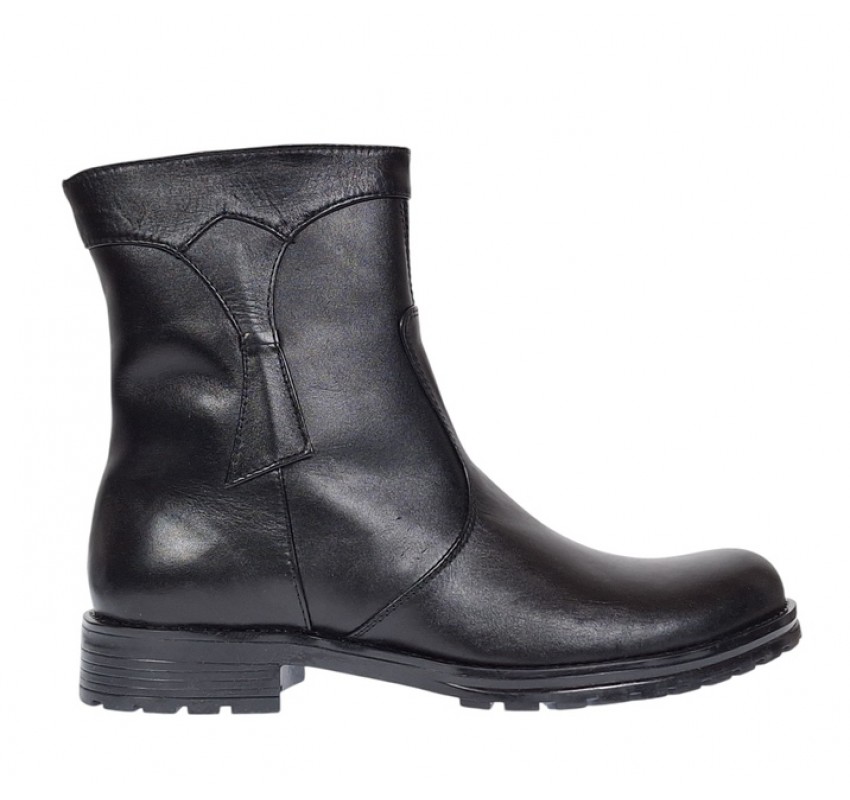 Ghete dama din piele naturala, cu fermoar, imblanite, negru, model MVS73N