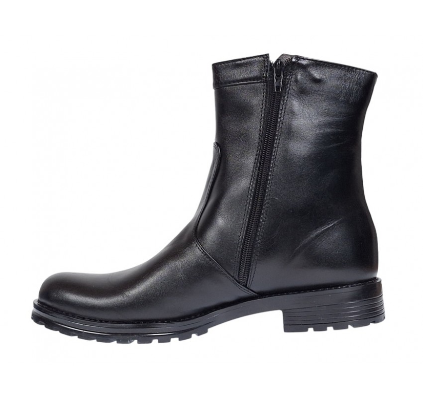Ghete dama din piele naturala, cu fermoar, imblanite, negru, model MVS73N