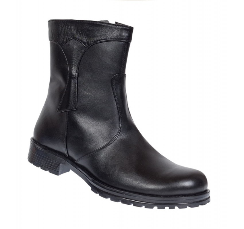 Ghete dama din piele naturala, cu fermoar, imblanite, negru, model MVS73N