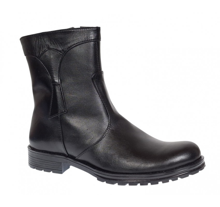 Ghete dama din piele naturala, cu fermoar, imblanite, negru, model MVS73N