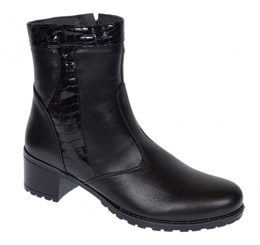 Ghete dama din piele naturala de culoare neagra imblanite Ada MVS83CRN