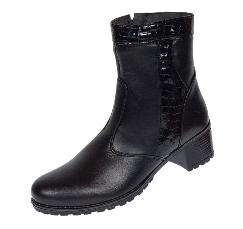 Ghete dama din piele naturala de culoare neagra imblanite Ada MVS83CRN