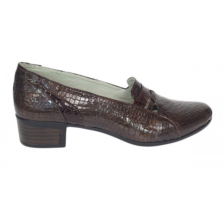 Pantofi dama comozi casual din piele naturala maro croco P12CRM