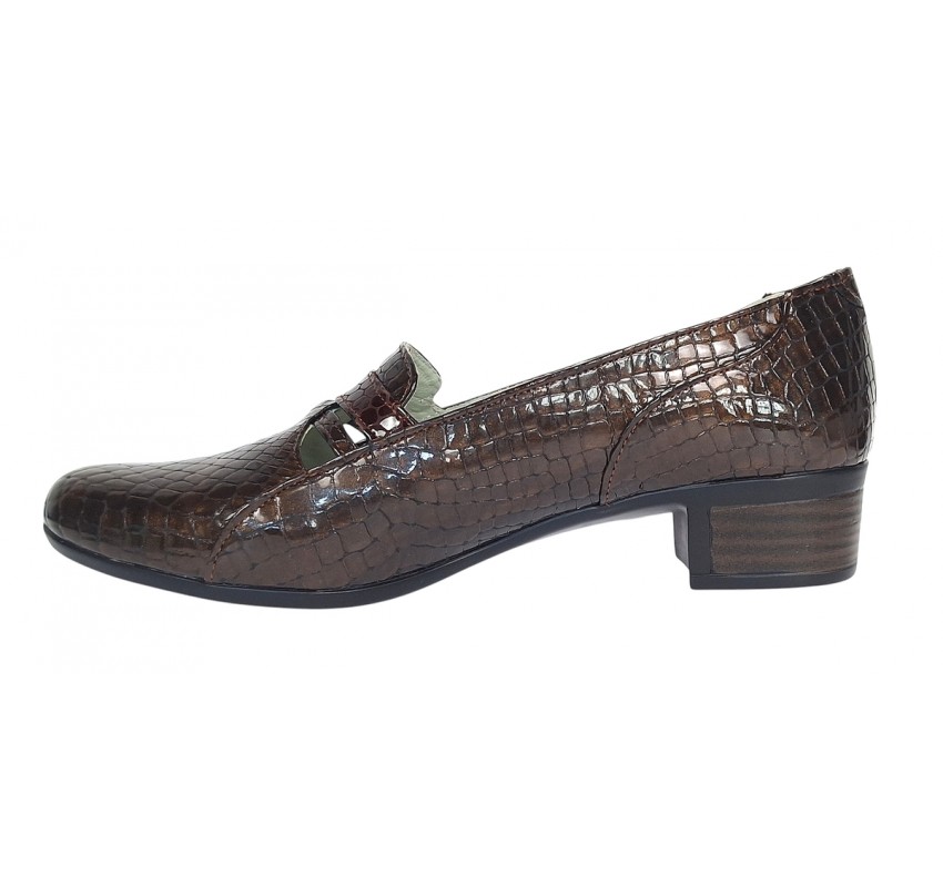 Pantofi dama comozi casual din piele naturala maro croco P12CRM