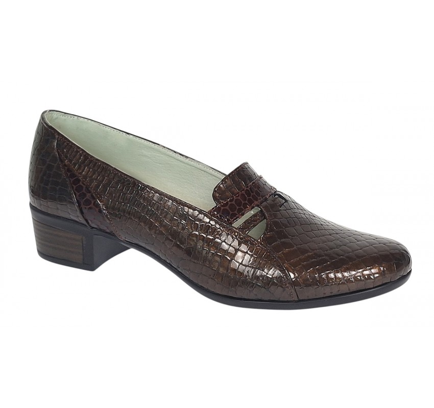 Pantofi dama comozi casual din piele naturala maro croco P12CRM