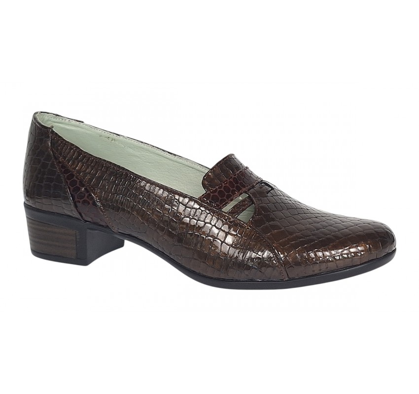 Pantofi dama comozi casual din piele naturala maro croco P12CRM