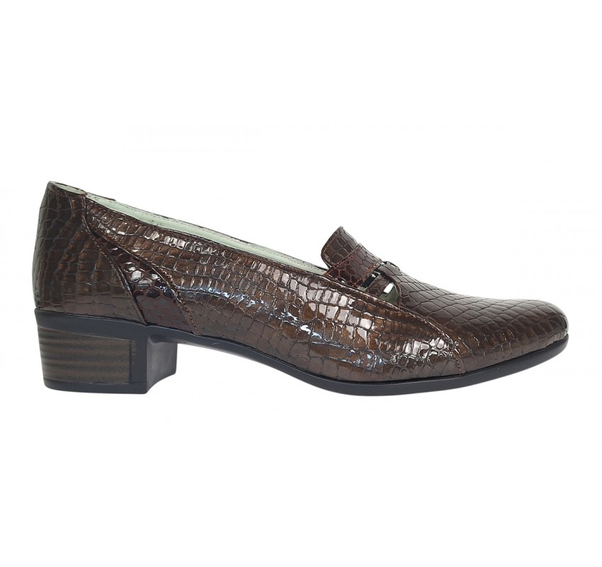 Pantofi dama comozi casual din piele naturala maro croco P12CRM