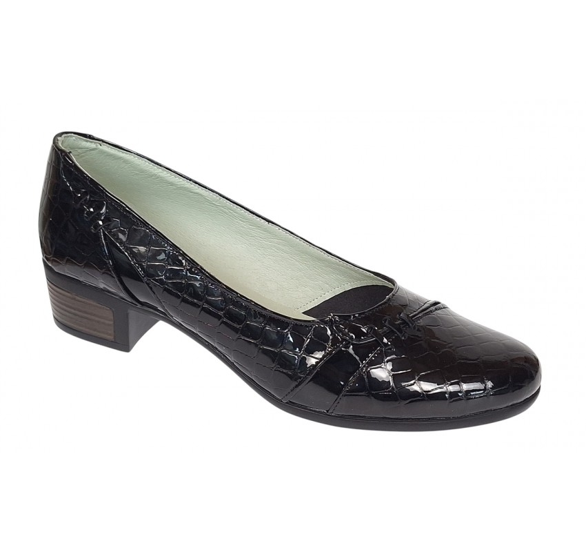 Pantofi dama comozi casual din piele naturala negru croco P18CRLN