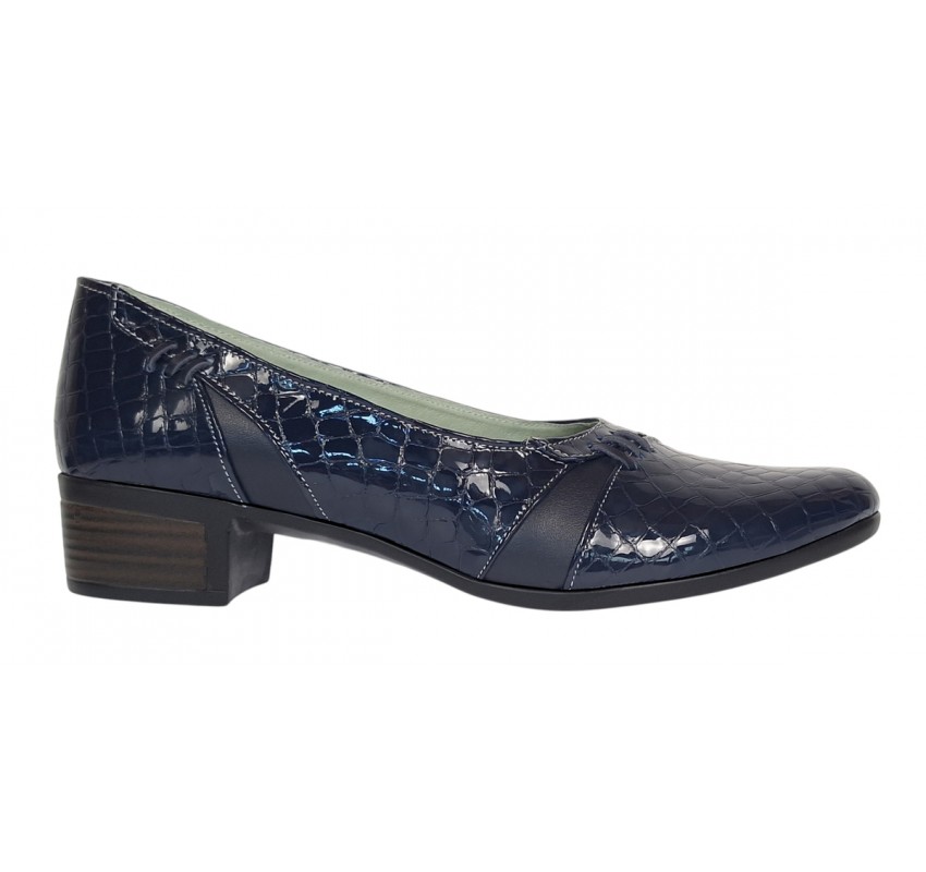 Pantofi dama comozi casual din piele naturala bleumarin croco P18LBLCR