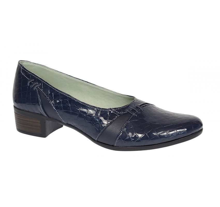 Pantofi dama comozi casual din piele naturala bleumarin croco P18LBLCR