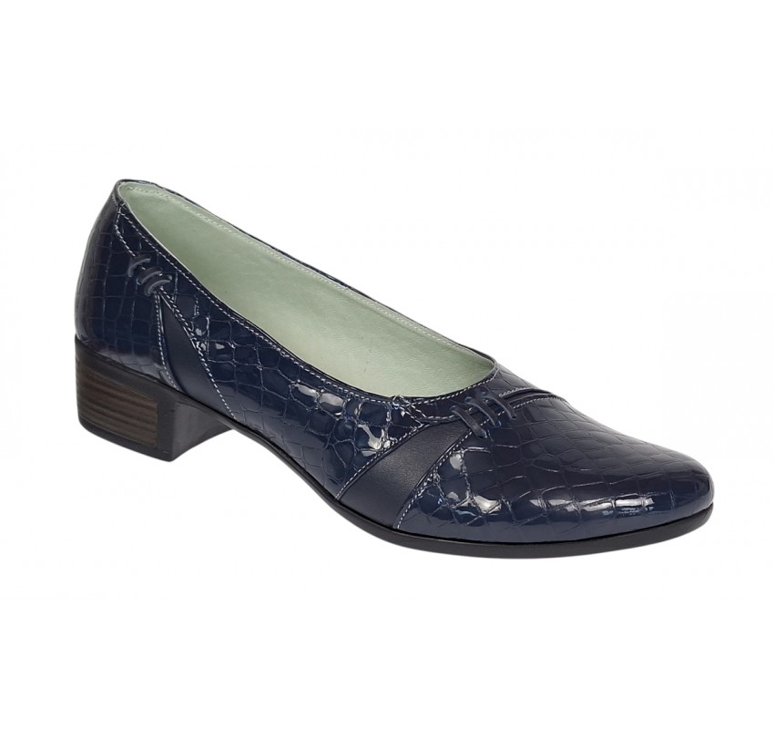 Pantofi dama comozi casual din piele naturala bleumarin croco P18LBLCR