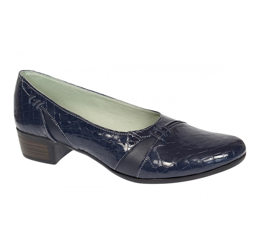 Pantofi dama comozi casual din piele naturala bleumarin croco P18LBLCR