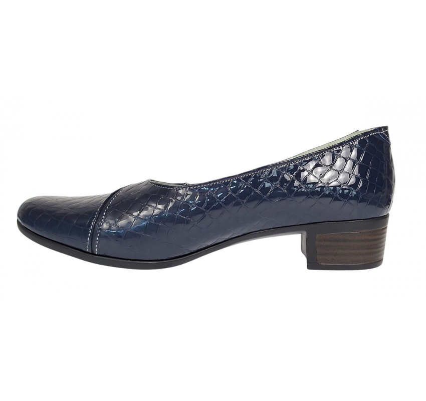 Pantofi dama comozi casual din piele naturala bleumarin croco P18LBLCR