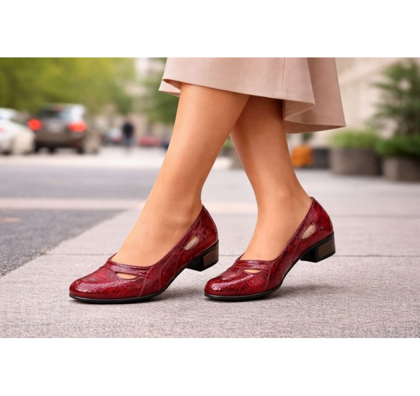 Pantofi dama din piele naturala Rosu Croco Lac - MVSP1RCR