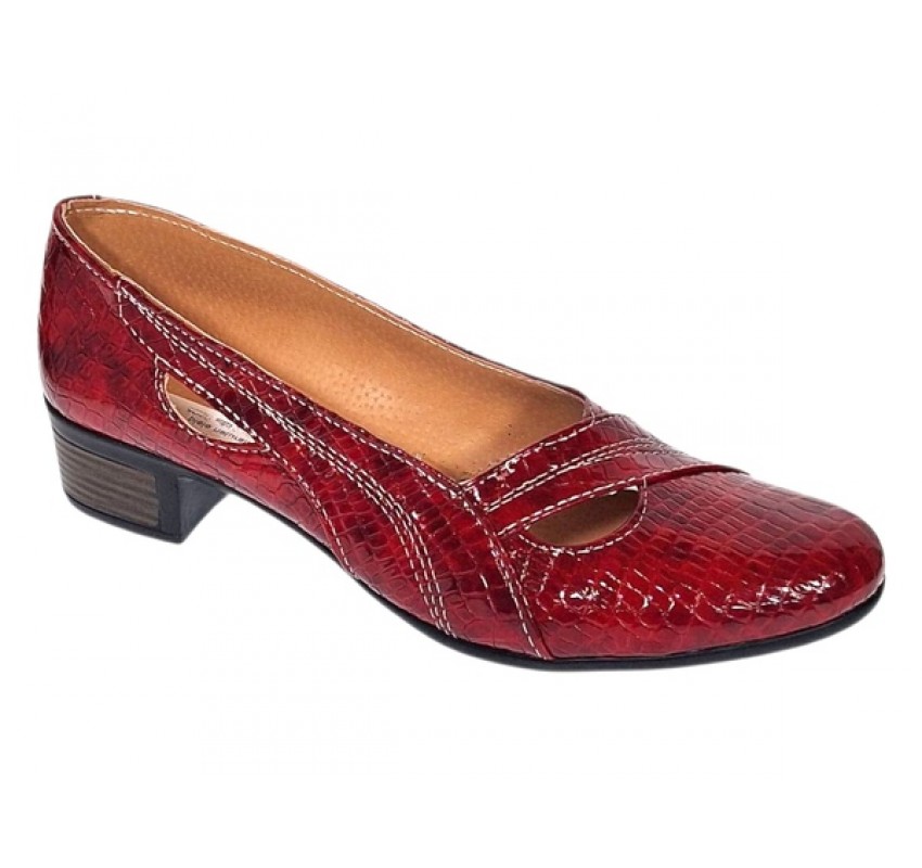 Pantofi dama din piele naturala Rosu Croco Lac - MVSP1RCR