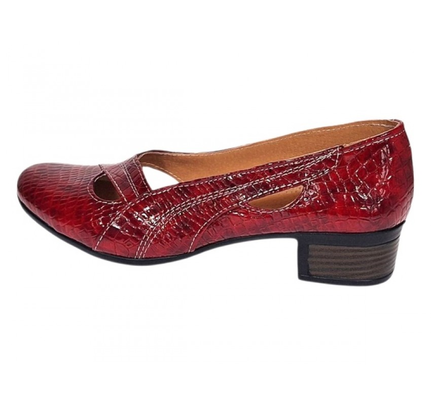 Pantofi dama din piele naturala Rosu Croco Lac - MVSP1RCR