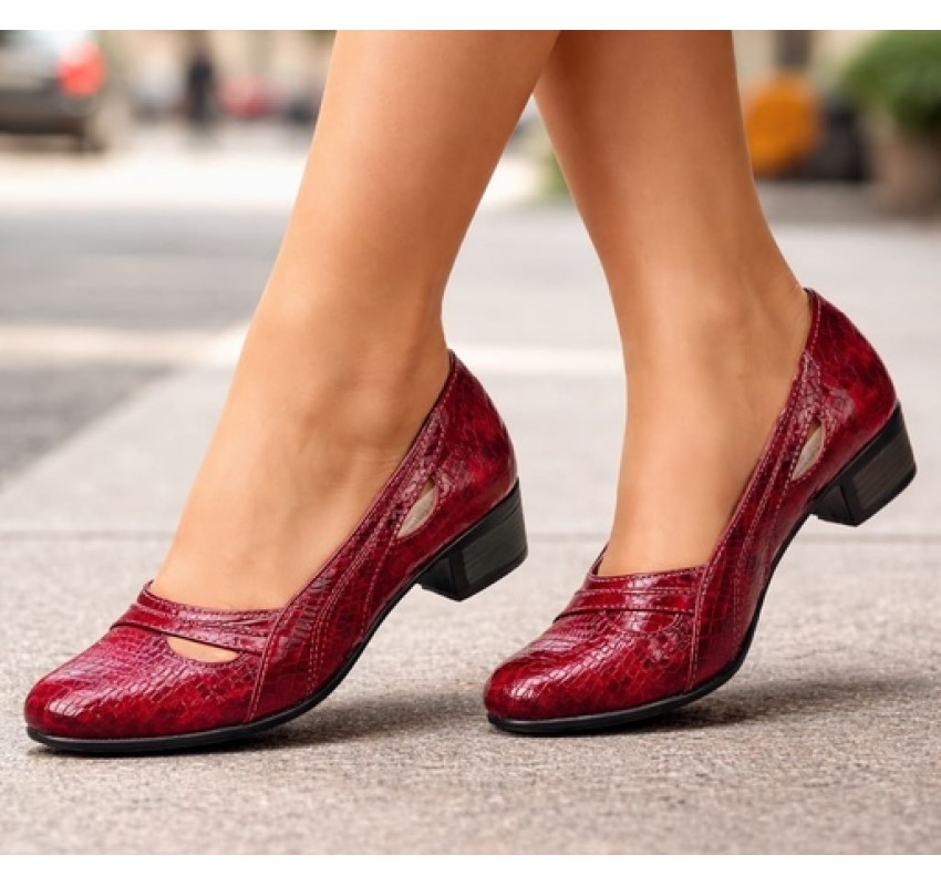 Pantofi dama din piele naturala Rosu Croco Lac - MVSP1RCR
