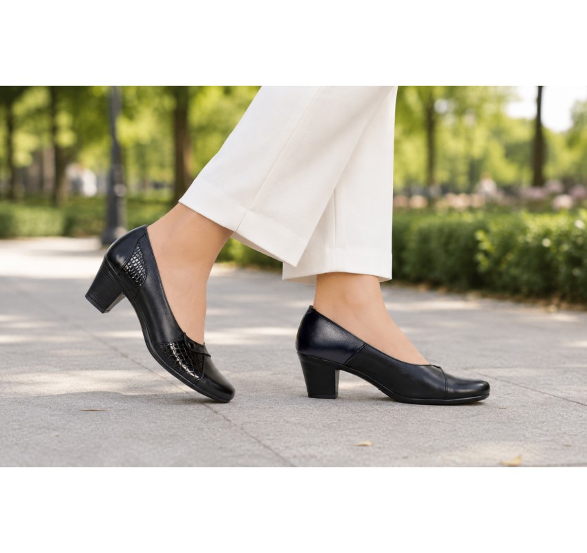 Pantofi dama casual din piele naturala negru croco P33CRN