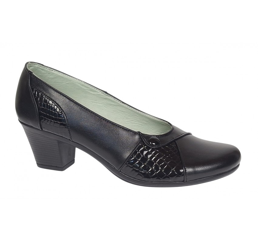 Pantofi dama casual din piele naturala negru croco P33CRN