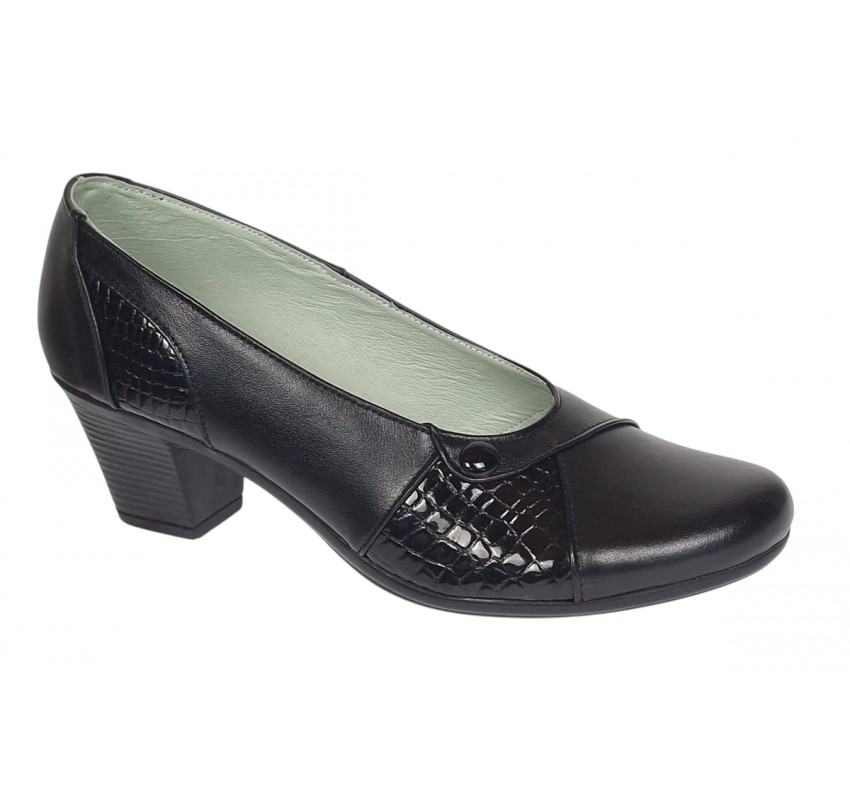 Pantofi dama casual din piele naturala negru croco P33CRN