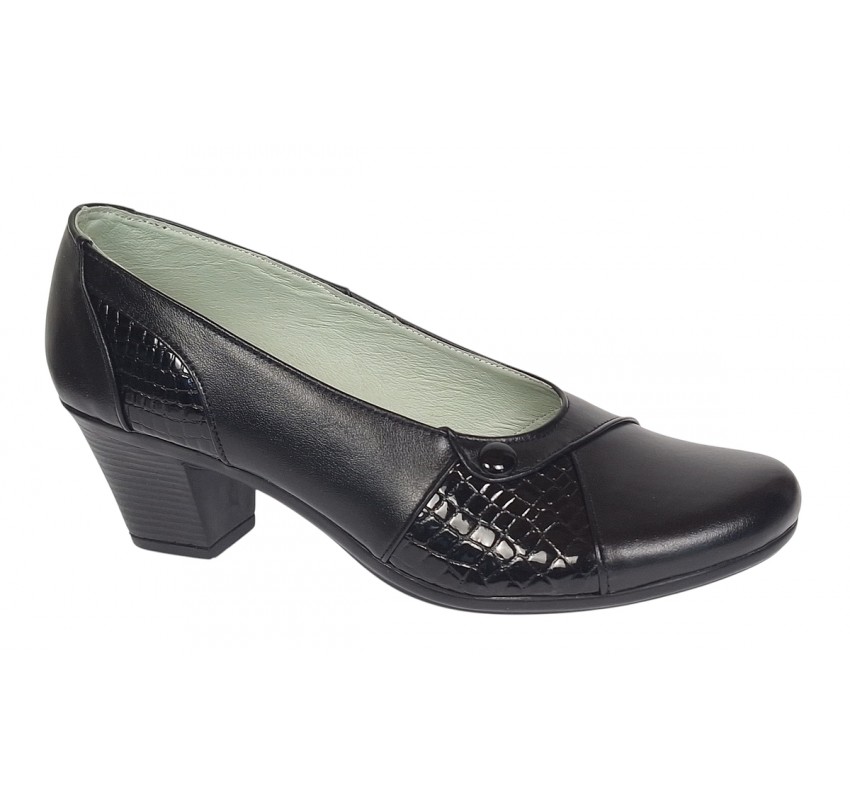 Pantofi dama casual din piele naturala negru croco P33CRN