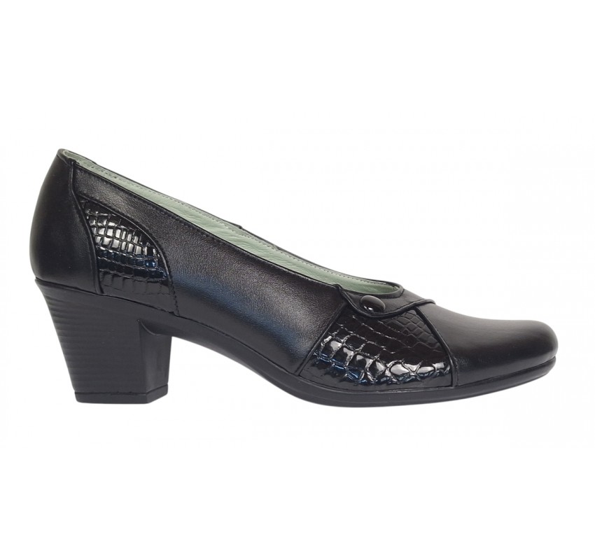 Pantofi dama casual din piele naturala negru croco P33CRN