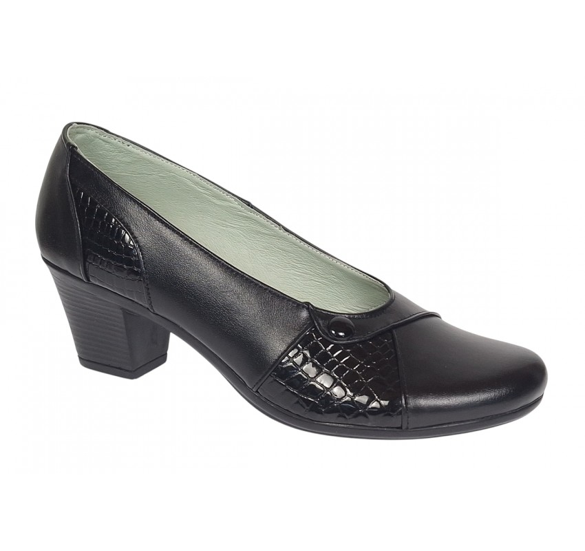 Pantofi dama casual din piele naturala negru croco P33CRN