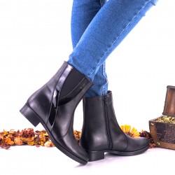 Ghete dama casual din piele naturala cu suvite lac, Negru, NA011