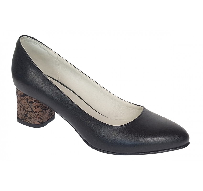 Pantofi dama eleganti din piele naturala box cu toc de 5 cm, Negru NA100ARMNP