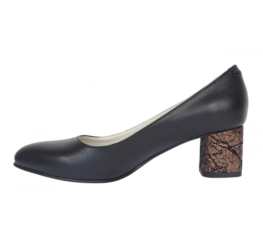 Pantofi dama eleganti din piele naturala box cu toc de 5 cm, Negru NA100ARMNP
