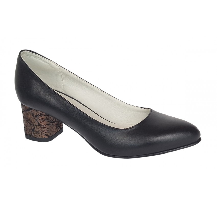 Pantofi dama eleganti din piele naturala box cu toc de 5 cm, Negru NA100ARMNP