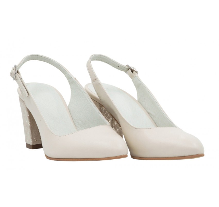 Pantofi dama decupati Bej cu toc auriu de 8 cm NA101AUBP