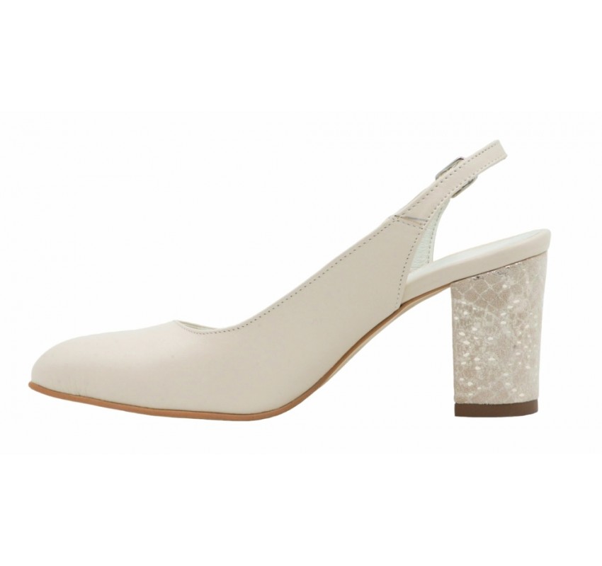 Pantofi dama decupati Bej cu toc auriu de 8 cm NA101AUBP