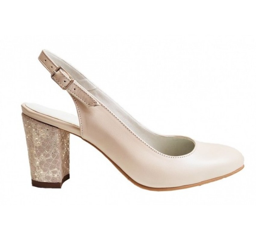 Pantofi dama decupati Bej cu toc auriu de 8 cm NA101AUBP