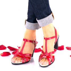 Sandale dama rosii din piele naturala si piele naturala lacuita toc 7cm - NA113B