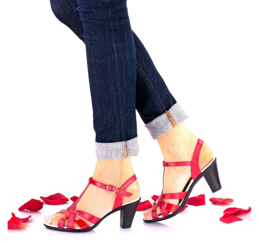 Sandale dama rosii din piele naturala si piele naturala lacuita toc 7cm - NA113B
