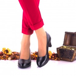 Pantofi dama casual negri din piele naturala toc 6cm -NA121
