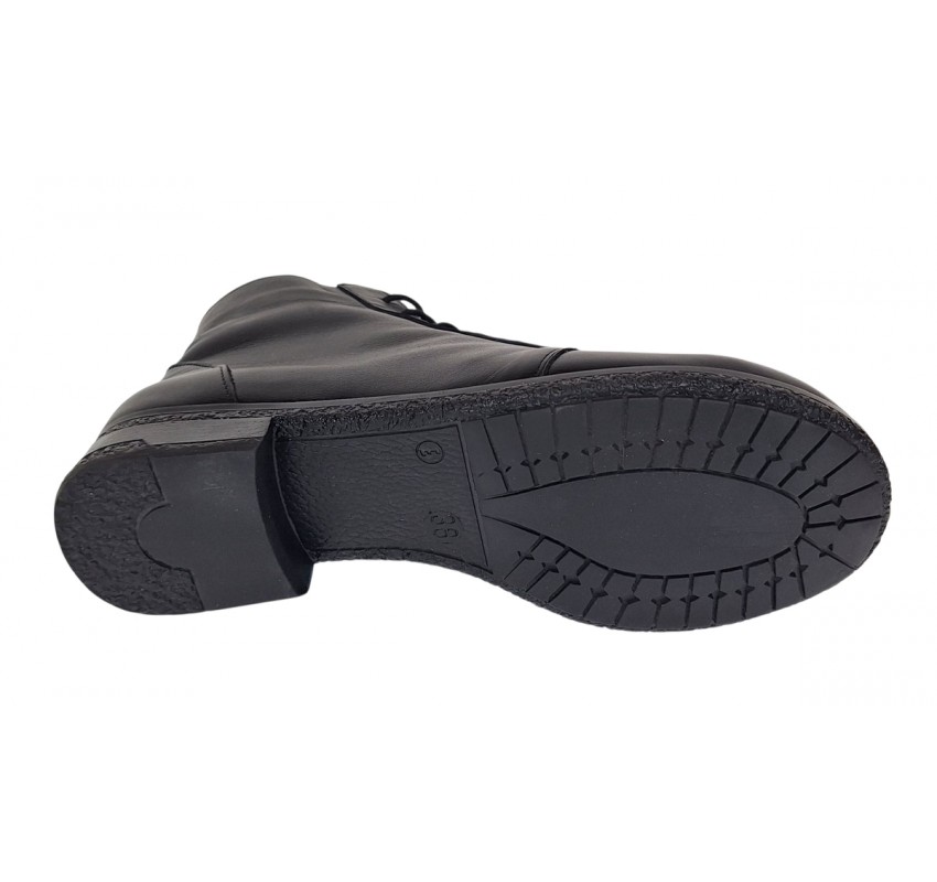 Ghete dama casual din piele naturala cu siret si fermoar NA160 Negru