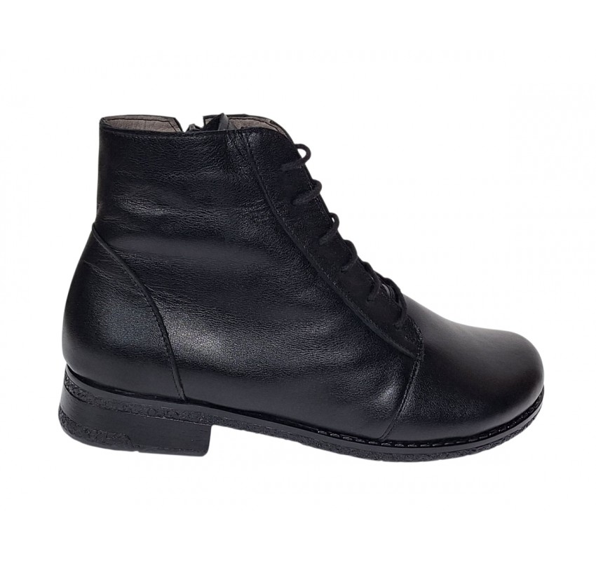 Ghete dama casual din piele naturala cu siret si fermoar NA160 Negru