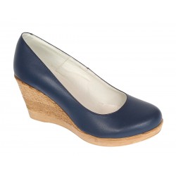 Pantofi dama casual din piele naturala cu platforme de 7cm  - Bleumarin NA170BLM
