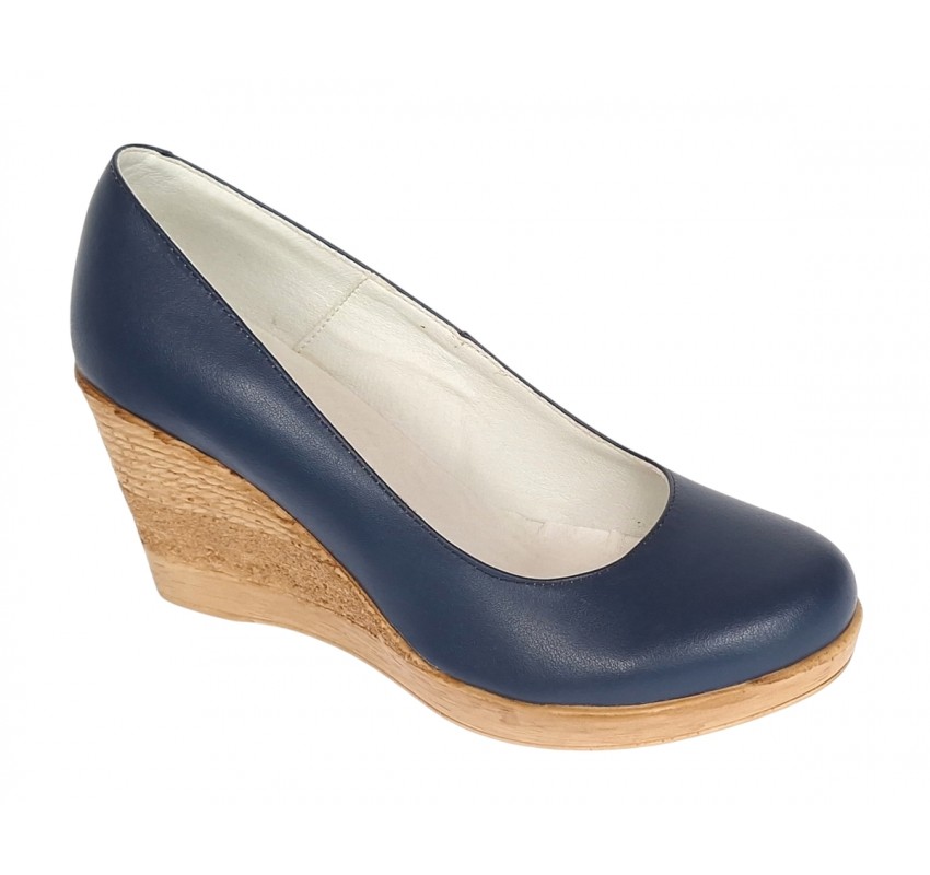 Pantofi dama casual din piele naturala cu platforme de 7cm  - Bleumarin NA170BLM
