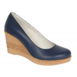 Pantofi dama casual din piele naturala cu platforme de 7cm  - Bleumarin NA170BLM