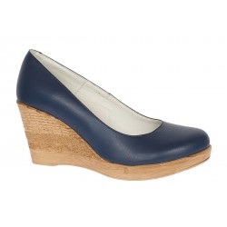 Pantofi dama casual din piele naturala cu platforme de 7cm  - Bleumarin NA170BLM