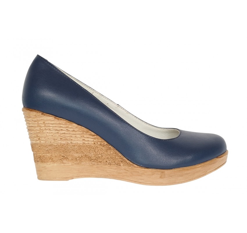 Pantofi dama casual din piele naturala cu platforme de 7cm  - Bleumarin NA170BLM