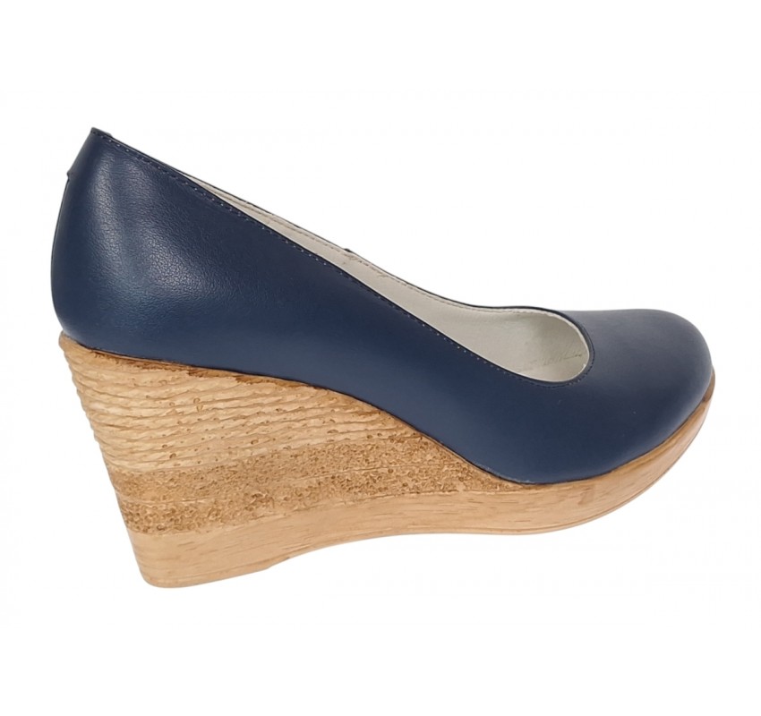 Pantofi dama casual din piele naturala cu platforme de 7cm  - Bleumarin NA170BLM
