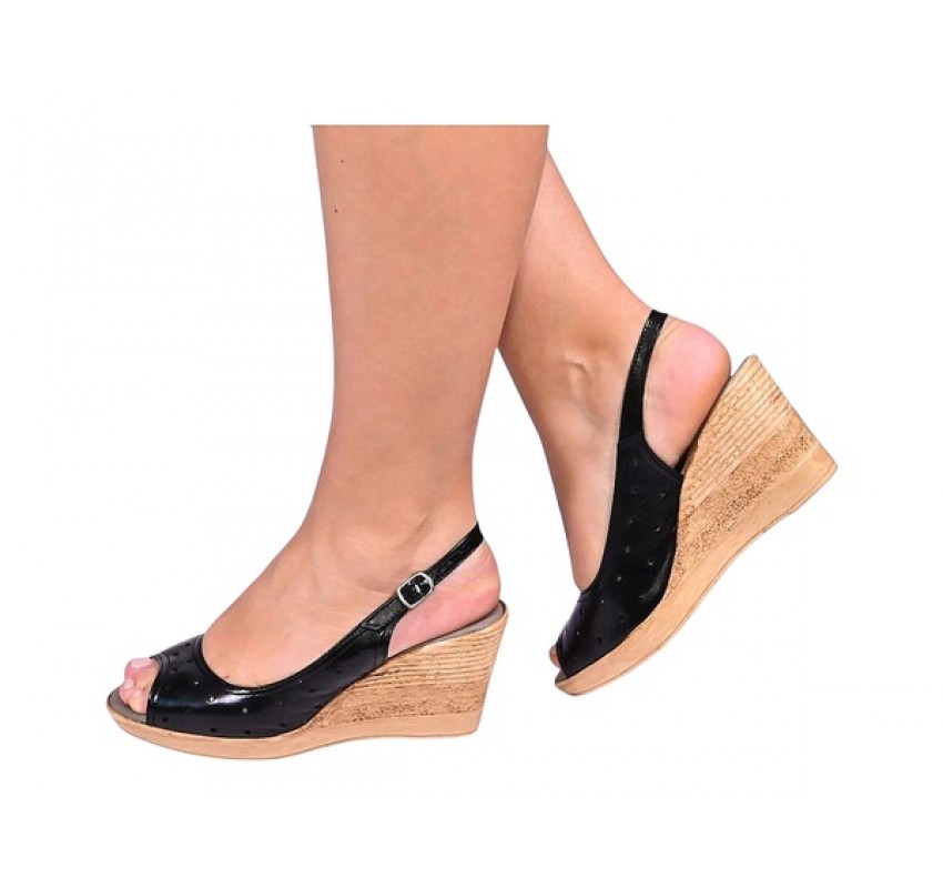 Sandale dama din piele naturala Negru Box cu bareta NA177NBOX