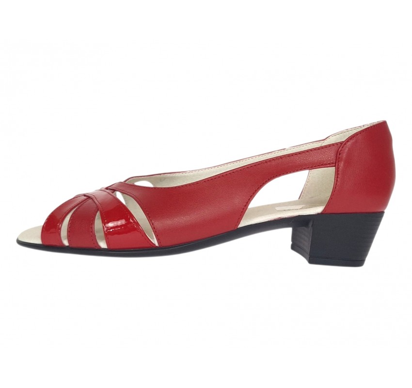 Sandale dama rosii din piele naturala, decupate lateral, cu toc mic elegant de 3 cm Roselia