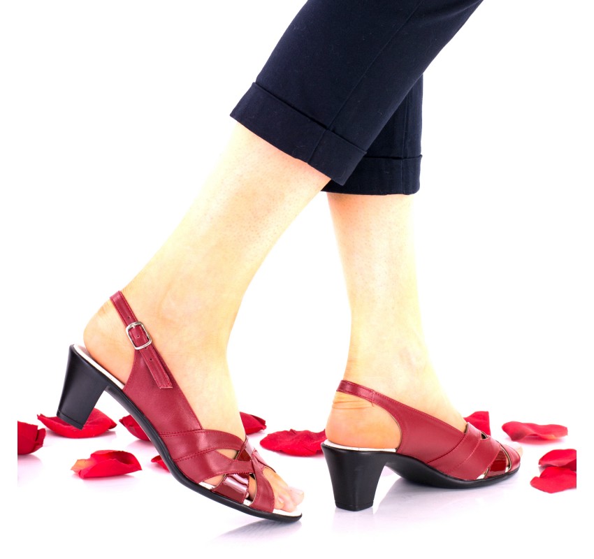 Sandale dama rosii din piele naturala, cu toc 5cm - NA229RPL