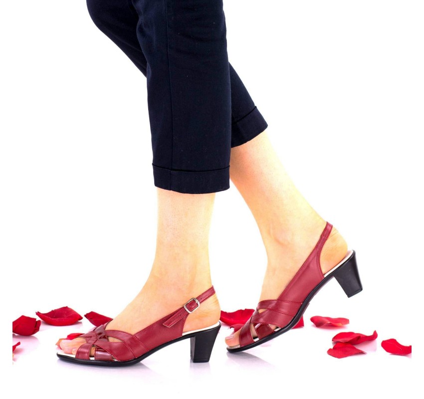 Sandale dama rosii din piele naturala, cu toc 5cm - NA229RPL